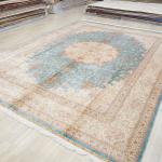 305x427cm Hand made Large Turkey Rugs Medallion Exquisite Blue Silk Carpets (TJ343A)