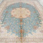 305x427cm Hand made Large Turkey Rugs Medallion Exquisite Blue Silk Carpets (TJ343A)