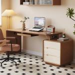 Solid wood desk computer desk household corner desk bedroom chest integrated retractable bedside table double study table