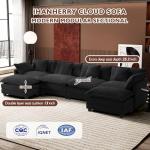 Ihanherry U-Shaped Modern Sofa 146" Modular Sectional Cloud Couch with 2 Ottoman, 6-Seat Chenille Deep Seat Sofa with 6 Pillows for Living Room, Black