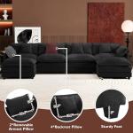 Ihanherry U-Shaped Modern Sofa 146" Modular Sectional Cloud Couch with 2 Ottoman, 6-Seat Chenille Deep Seat Sofa with 6 Pillows for Living Room, Black