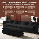 Ihanherry U-Shaped Modern Sofa 146" Modular Sectional Cloud Couch with 2 Ottoman, 6-Seat Chenille Deep Seat Sofa with 6 Pillows for Living Room, Black