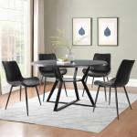 CangLong Dining Chairs Set of 4, Black Faux Leather Kitchen Chairs, Modern Upholstered Side Chairs Armless Accent Chairs with Soft Backrest & Metal Legs for Living Room, Meeting Room, Black