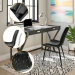 CangLong Dining Chairs Set of 4, Black Faux Leather Kitchen Chairs, Modern Upholstered Side Chairs Armless Accent Chairs with Soft Backrest & Metal Legs for Living Room, Meeting Room, Black