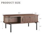 Coffee Table, 39.4" Mid Century Modern Coffee Tables for Living Room, Coffee Table with Storage Open Shelf, Fluted Table with Sliding Cabinet Door, 2-Tier Rustic Wood Desktop, Walnut