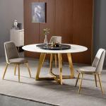 Designer Luxury Round Marble Rock Slab Dining Table Set 4 6 Chairs Mesa Tavoli Furniture Meuble Marbre Stainless Steel Gold Base