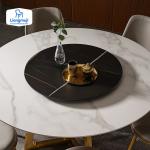 Designer Luxury Round Marble Rock Slab Dining Table Set 4 6 Chairs Mesa Tavoli Furniture Meuble Marbre Stainless Steel Gold Base