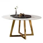 Designer Luxury Round Marble Rock Slab Dining Table Set 4 6 Chairs Mesa Tavoli Furniture Meuble Marbre Stainless Steel Gold Base