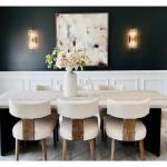 Dining Chair Set of Six, Rustic Linen Upholstered Curved Back Kitchen Chairs with Footstool Included