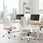 NEO CHAIR Office Desk Computer Gaming Ergonomic Chair with Lumbar Back Support Adjustable Height Swivel Wheels Flip-up Arms Mesh Chair for Home or Office (Beige)