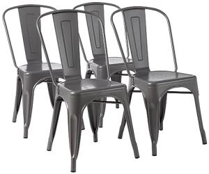 Amazon Basics Metal Dining Chairs, 4 Count, Dark Grey, 20.1 x 17.1 x 33.5 inches