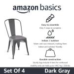 Amazon Basics Metal Dining Chairs, 4 Count, Dark Grey, 20.1 x 17.1 x 33.5 inches