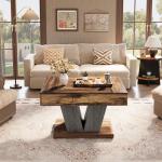 Tribesigns Square Coffee Table, Wood Center Table for Living Room, 31.5" Modern Cocktail Tea Accent Table, Rustic Brown & Black
