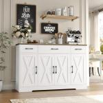 Buffet Cabinet with Drawers, 55" Large Sideboard Buffet Storage Cabinet with Shelves and Doors, Dining Room, White/Rustic