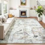 Carpelux 8x10 Area Rugs for Living Room, Abstract Neutral Large Washable Rug, Indoor Soft Non-Slip Floor Carpet for Bedroom Dining Room Home Decor, Brown/Grey