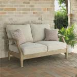 Signature Design by Ashley Clare View Coastal Outdoor Loveseat, Cushioned with Nuvella Fabric, Protective Finish, Eucalyptus Wood, 55.5" W x 35" D x 32" H, Beige