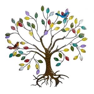 VEWOSTAR Metal Wall Art for Living Room Home Decor Colorful Leaves Wall Sculpture Tree of Life Handcrafted Wall Decor Hangings for Outdoor Indoor(25.5" W * 24.8" H)