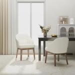 MALOL Dining Chairs Set of 2 with Lumbar Support,Fabric Upholstered Kitchen Chairs with Wooden Legs,Beige