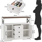 Buffet Cabinet Sideboard Farmhouse 3 Drawers and 2 Doors, Wood Kitchen Table Wine Bar Storage Cabinet for Dining RoomBar w