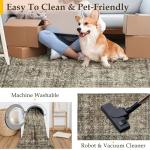 PureCozy Vintage Area Rug 9x12 Brown Washable Living Room Large Carpet Non Slip Bedroom Indoor Office Low Pile Traditional Distressed Retro Accent Rug for Dining Room