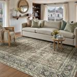 PureCozy Vintage Area Rug 9x12 Brown Washable Living Room Large Carpet Non Slip Bedroom Indoor Office Low Pile Traditional Distressed Retro Accent Rug for Dining Room