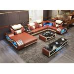LED Lighted Sofa Set with Recliner, Speaker & USB Ports | Genuine Leather Sectional Couch with Console & Adjustable Headrests