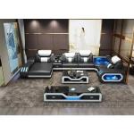 LED Lighted Sofa Set with Recliner, Speaker & USB Ports | Genuine Leather Sectional Couch with Console & Adjustable Headrests