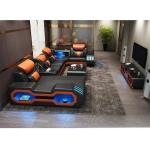 LED Lighted Sofa Set with Recliner, Speaker & USB Ports | Genuine Leather Sectional Couch with Console & Adjustable Headrests