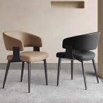 Modern Wraparound Backrest Elegant Leather Dining Chairs Luxury Soft Living Room Cafe Chair Comfy Kitchen Chair with Steel Legs