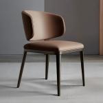 Simple Home Dining Chairs Modern Soft Leather Cafe Chair with Curved Backrest Comfy Steel Leg Kitchen Living Room Dinner Chair