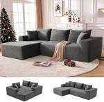 MANGODAN 110” Cloud Sectional Couch, Boneless Sofa for Living Room, Modular Sectional Sofa with Deep Seat, Comfy Fluffy Couch with L-Shaped Chaise, No Assembly Required (Left-Facing Chaise, Dark Grey)