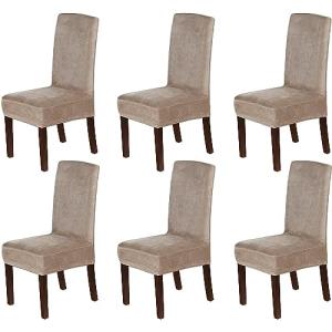 H.VERSAILTEX Velvet Dining Chair Covers Stretch Chair Covers for Dining Room Set of 6 Parson Chair Slipcovers Chair Protectors Covers Dining, Soft Thick Solid Velvet Fabric Washable, Taupe