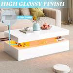 AMERLIFE High Gloss 3 Pieces Living Room Table Set, Modern LED Coffee Table Sets of 3, 2-Tier Center Table with 2 End Side Tables, LED Lights Bedside Table Nightstands with Charging Station, White
