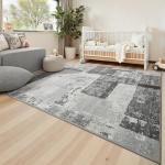 LOCHAS Rug for Living Room 6x9, Washable Soft Area Rugs for Bedroom, Abstract Carpet for Indoor Office Kids Dining Room Nursery Floor, Grey Geometric Vintage Home Decor, Non Slip, Pet Child Friendly