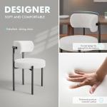 PatioPerk Boucle Dining Chairs Set of 4, White Mid Century Morden Chair with Curved Backrest, Round Upholstered Sherpa with Metal Legs, Suitable for Various Kitchen Styles