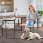 PatioPerk Boucle Dining Chairs Set of 4, White Mid Century Morden Chair with Curved Backrest, Round Upholstered Sherpa with Metal Legs, Suitable for Various Kitchen Styles