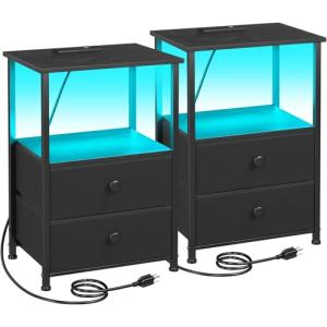 LED Nightstand Set with Charging Station and Storage