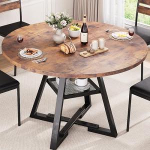 Jocoevol Round Dining Table for 4,Kitchen Dining Room Circle Dinner Pedestal Table,Space Saving Wood Kitchen & Dining Room Furniture (Vintage, 42In)