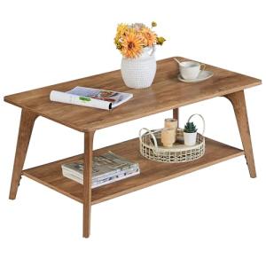 VASAGLE MAEZO Collection - Coffee Table, 2-Tier Center Table with Storage, Tapered Legs, Curved Transitions, 21.7 x 39.4 x 17.7 Inches, Easy to Assemble, for Living Room, Honey Brown ULCT249K01
