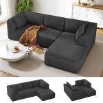 Vesgantti 106" Cloud Couch with Chaise, Deep Seat Fluffy Modular Sectional Sofa Corduroy Memory Foam Boneless Couches for Living Room Bedroom, No Assembly Required (Grey, Right-Facing Chaise)