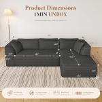 Vesgantti 106" Cloud Couch with Chaise, Deep Seat Fluffy Modular Sectional Sofa Corduroy Memory Foam Boneless Couches for Living Room Bedroom, No Assembly Required (Grey, Right-Facing Chaise)