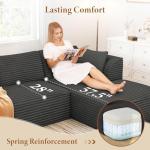 Vesgantti 106" Cloud Couch with Chaise, Deep Seat Fluffy Modular Sectional Sofa Corduroy Memory Foam Boneless Couches for Living Room Bedroom, No Assembly Required (Grey, Right-Facing Chaise)