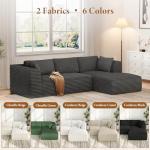 Vesgantti 106" Cloud Couch with Chaise, Deep Seat Fluffy Modular Sectional Sofa Corduroy Memory Foam Boneless Couches for Living Room Bedroom, No Assembly Required (Grey, Right-Facing Chaise)