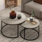 Otterease Nesting Tables Set of 2, 31.5" Round Coffee Table, Small Nesting Coffee Table with Adjustable Non-Slip Fee, Wood Grain Top Nesting Tables for Living Room, Bedroom (Wood Grain Grey)