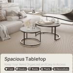 Otterease Nesting Tables Set of 2, 31.5" Round Coffee Table, Small Nesting Coffee Table with Adjustable Non-Slip Fee, Wood Grain Top Nesting Tables for Living Room, Bedroom (Wood Grain Grey)