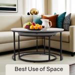 Otterease Nesting Tables Set of 2, 31.5" Round Coffee Table, Small Nesting Coffee Table with Adjustable Non-Slip Fee, Wood Grain Top Nesting Tables for Living Room, Bedroom (Wood Grain Grey)