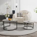 Otterease Nesting Tables Set of 2, 31.5" Round Coffee Table, Small Nesting Coffee Table with Adjustable Non-Slip Fee, Wood Grain Top Nesting Tables for Living Room, Bedroom (Wood Grain Grey)