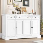 Buffet Cabinet with Storage,52.7"Large Sideboard Buffet Cabinet,White Kitchen Cabinet with 3 Drawers and 4 Doors,Wood Coffee Bar