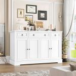Buffet Cabinet with Storage,52.7"Large Sideboard Buffet Cabinet,White Kitchen Cabinet with 3 Drawers and 4 Doors,Wood Coffee Bar