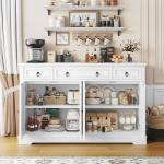 Buffet Cabinet with Storage,52.7"Large Sideboard Buffet Cabinet,White Kitchen Cabinet with 3 Drawers and 4 Doors,Wood Coffee Bar